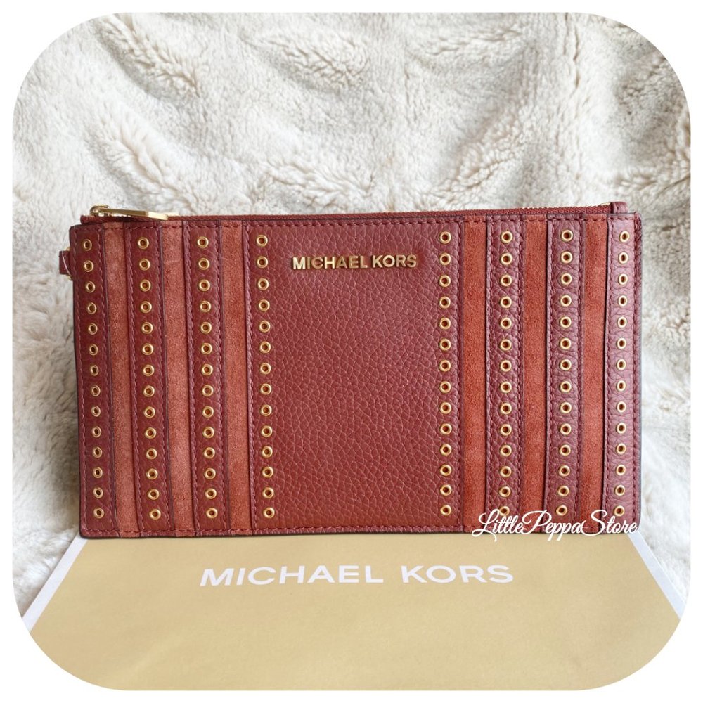MICHAEL KORS GROMMETS ZIP CLUTCH WRISTLET BRICK